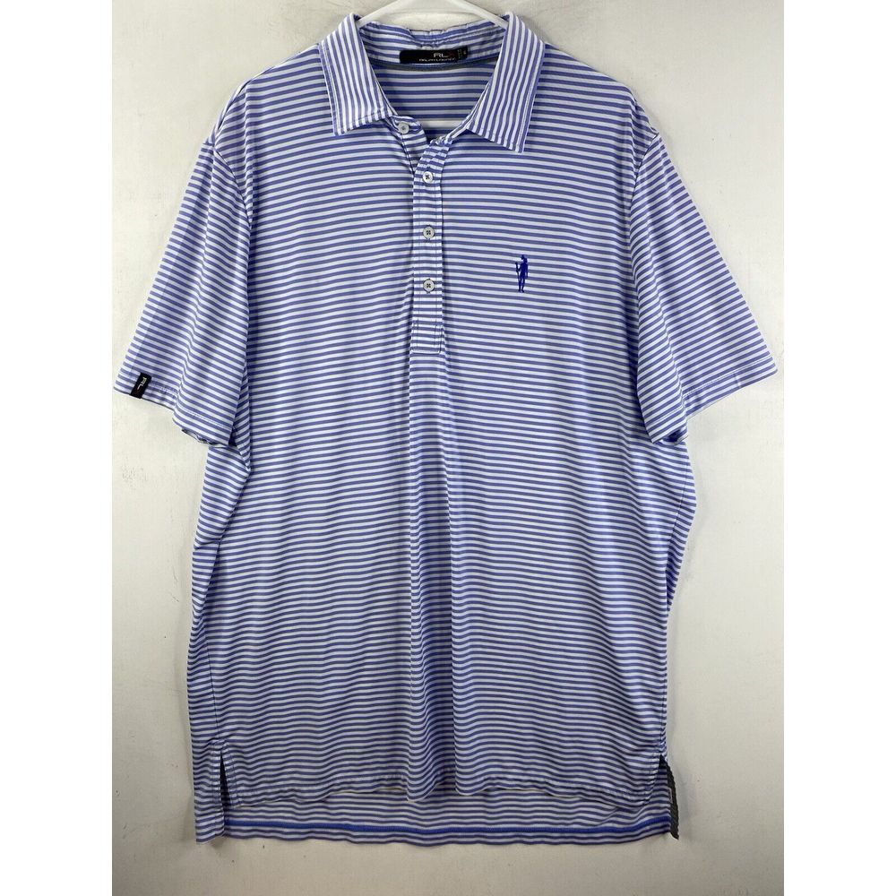 Mens RLX Ralph Lauren Golf Polo Shirt Blue White Stripes Polyester Spandex Sz XL - Picture 2 of 8